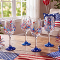 SiliFine 4 Pcs Patriotic 4th of July Stemmed Wine Glasses Hand Painted USA American Fireworks Star Drinking Cup Wine Glasses Gifts for Independence Day Birthday Theme Holiday Party Supplies