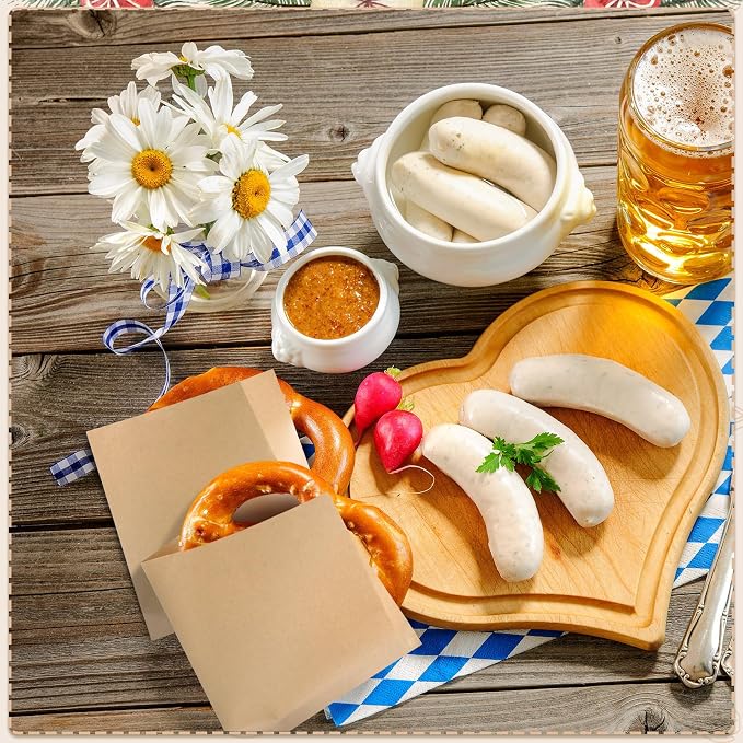 Colarr 2000 Pcs Soft Pretzel Bags 6.69 x 7.09 Inch Pretzels Individual Bags Grease Resistant Double Open Paper Sandwich Wrapper Holder for Concession Stands Food Snack Cookie, Brown