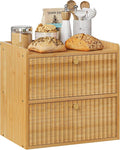Trironsun Rustic Bread Box for Kitchen Countertop Bamboo Bread Storage Container Bin Double Layer BreadBox Farmhouse Large Capacity Food Organizer (Natural Bamboo)