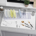 Large Stone Drying Mat for Kitchen Counter, 24" × 16" Diatomite Dish Drying Mat, Ultra Absorbent Diatomaceous Earth Dry Stone Mats with Dish Rack for Dished, Bottles, White Marble