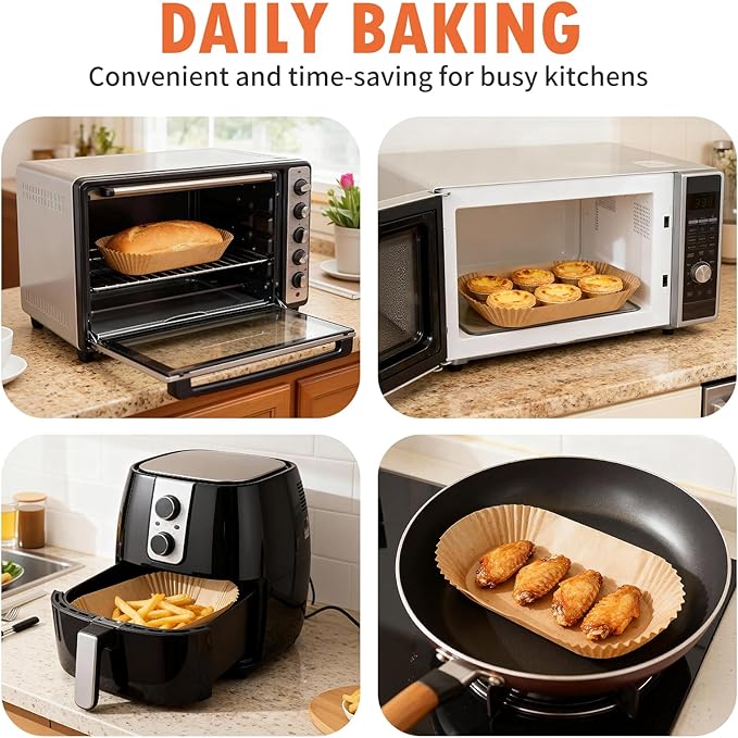 160Pcs 9.5x5 Bread Pan Liners+2 Pack Reusable Silicone Air fryer basket liners