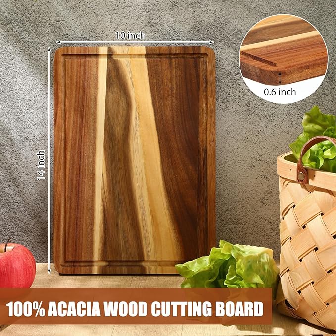 Roshtia 6 Pieces Acacia Wood Cutting Board 14" x 10" Kitchen Wooden Chopping Board Reversible Charcuterie Serving Tray Butcher Block Cutting Tray for Meat Cheese Vegetables Fruit(Fresh)