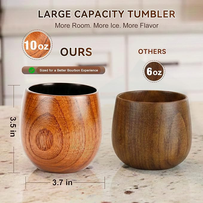 Charred Wooden Bourbon Drinking Glass Wooden Whiskey Glasses Set of 2 Complete Whiskey Gift Set Old Fashioned Glass Bourbon Gifts for Men (2 Pack Charred)