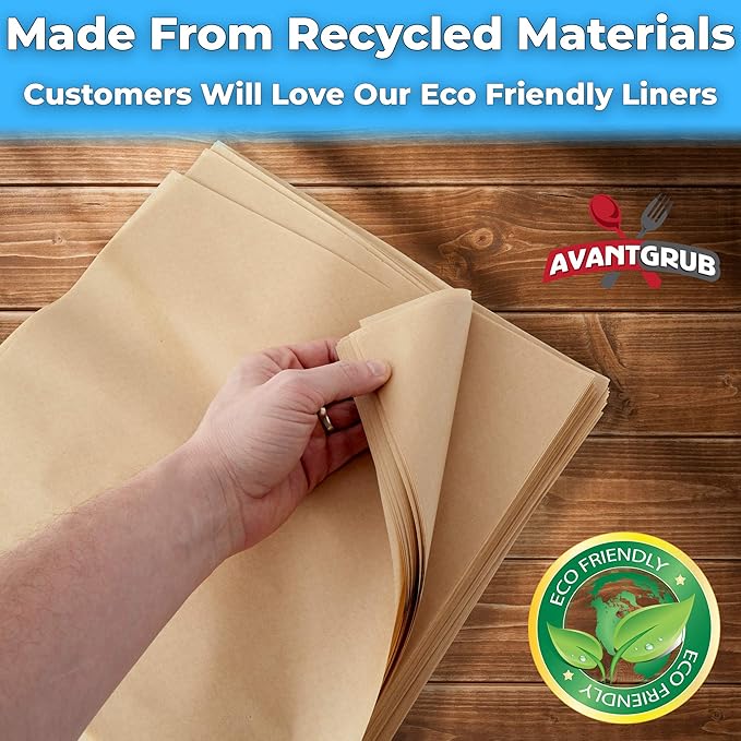 Eco Friendly, Grease Proof 12" x 12" Deli Wrap 100 Pk. Best Kraft Food Wrapping Paper Sheets for Picnic, Festival, Fair or BBQ. Perfect Liner for Tray, Basket or Boat. Quality Bulk Restaurant Supply