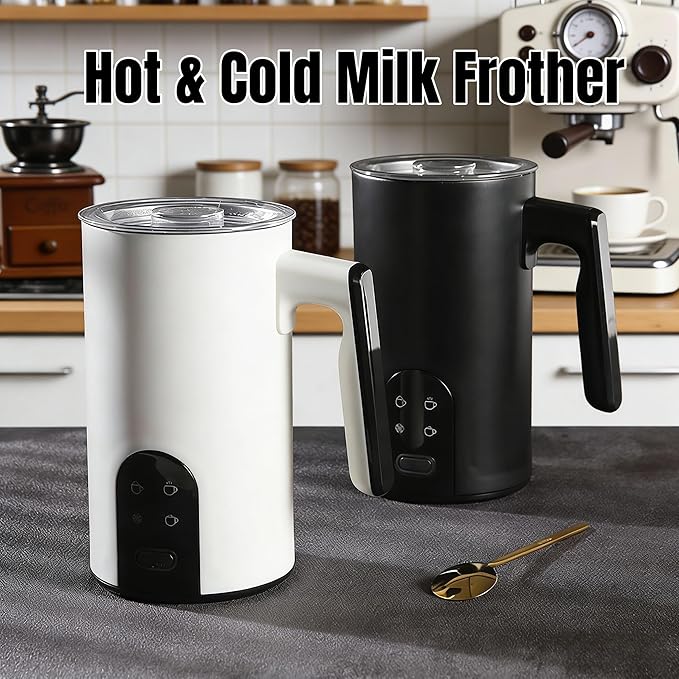 Electric Milk Frother and Steamer, 350ml/0.37QT Automatic Hot and Cold Milk Frother with 4 Modes, Foam Maker for Coffee, Latte, Cappuccino (Black)