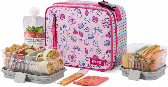 PackIt Freezable Classic Lunch Box, Sweet Treats, Built with EcoFreeze Technology, Collapsible, Reusable, Zip Closure With Zip Front Pocket and Buckle Handle, Designed for Fresh Lunch On the Go
