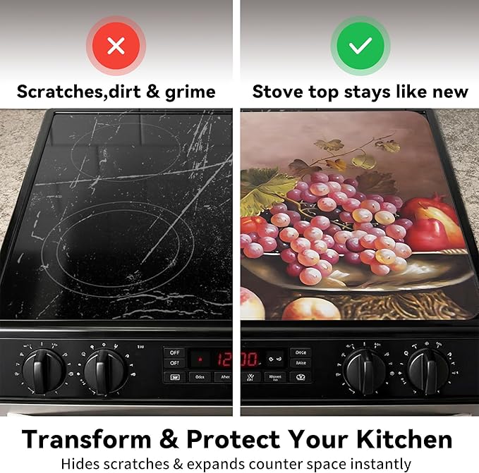 Decorative Stove Top Covers for Electric Stove 28"x20" – Heat Resistant Glass Cooktop Protector Dish Drying Mat – Non-Slip Rubber Backing Washer Top Cover Waterproof Extra Counter Space (Wine)