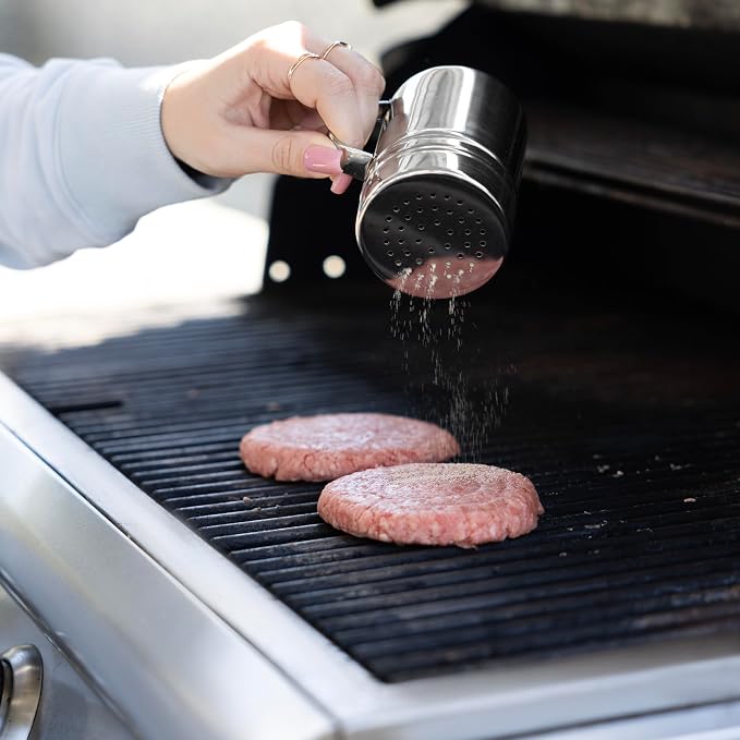 Outset Smash Burger Press Kit, Includes Cast Iron Press, Patty Paper, Spatula and Seasoning Shaker