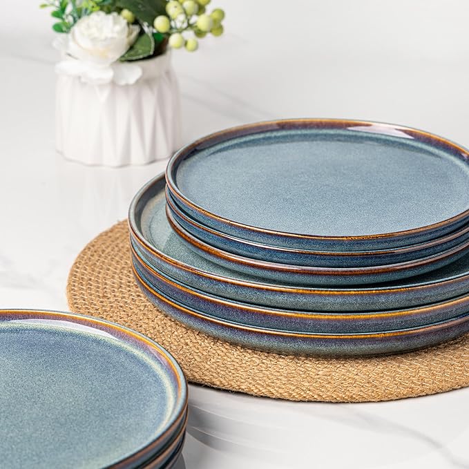 AmorArc Ceramic Dinnerware Sets for 4,Round Reactive Glaze Stoneware Plates and Bowls Set,Highly Scratch Resistant Dishware | Dishwasher & Microwave Safe Dishes Set,Service for 6 (18pc)