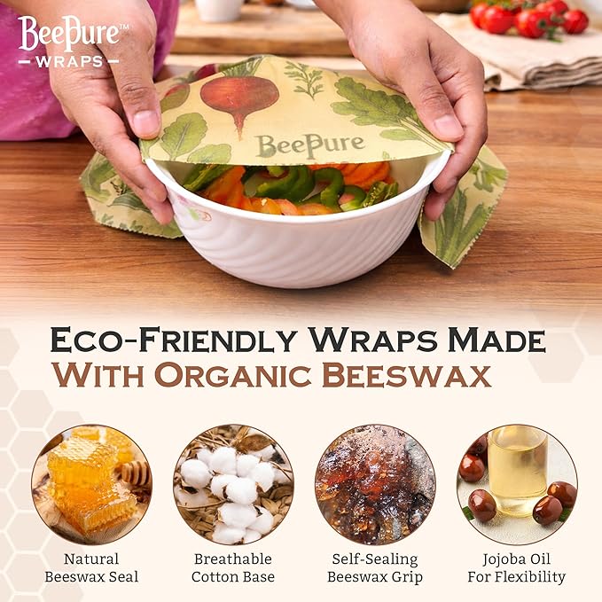 Reusable Beeswax Food Wrap Roll – Bees & Veggies (15”×80”)