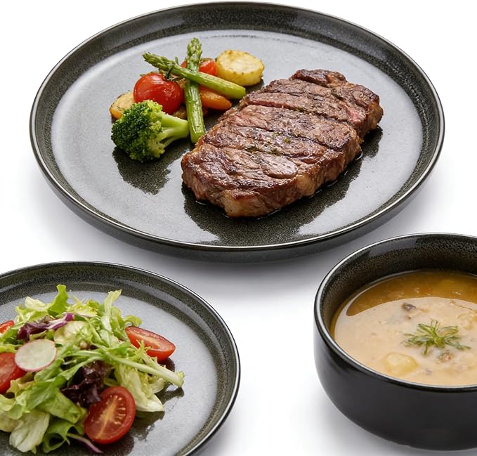 Plates and Bowls Sets,12 Pieces Round Porcelain Dinnerware Sets,Dishes, Plates, Dishware Sets,Chip Resistant Ceramic Dish Set Dining Dinner Ware Service for 4