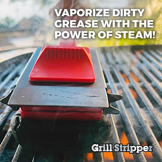 GRILL STRIPPER Bristle Free Grill Brush with Extra Sponge - Steam Grill Brush Bristle Free with Patent Pending Triple Scraper and Dishwasher Safe Replaceable Fire Resistant Steam Sponge