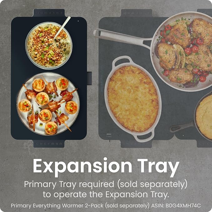 Chefman Everything Warmer Expansion Tray, 10” x 16” Electric Warming Tray, Requires Primary Panel for Use (Sold Separately), One Secondary Panel Included