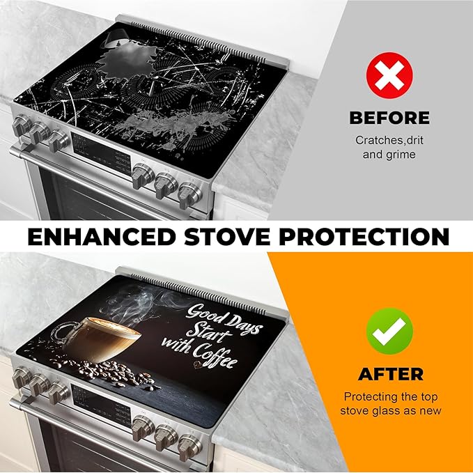Heat-Resistant Glass Stove Top Cover with Anti-Slip Rubber Coating – Electric Stove Protector, Scratch-Resistant, Expands Counter Space, Stylish Kitchen Decor (Cafe)