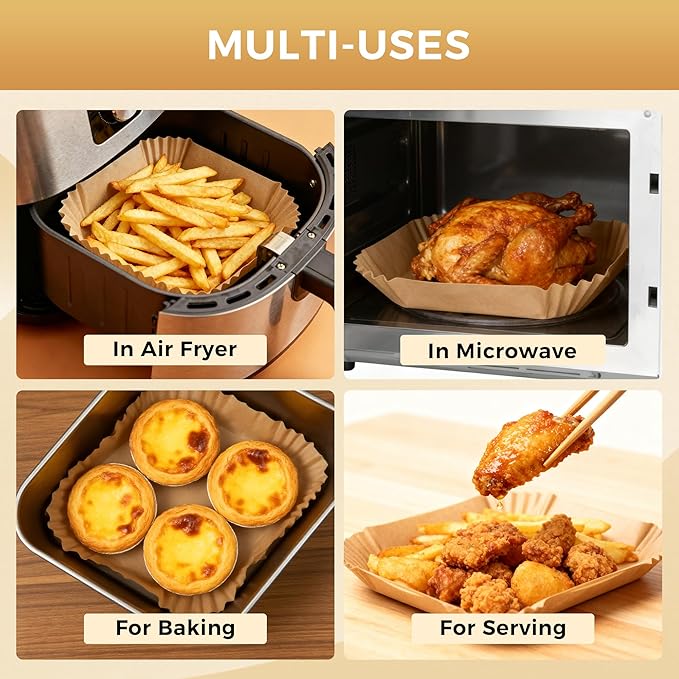 Boribim 9 Inch Air Fryer Paper Liners, 360 PCS Square Air Fryer Disposable Liners - AirFryer Accessories - Non-Stick and Oil Proof Air Fryer Parchment Paper Liners for 6-10QT Basket Oven Microwave