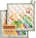 Maison d' Hermine Pot Holders Set 100% Cotton Heat Resistant Potholders 8" x 8" Hot Pads with Loop for Thanksgiving Christmas Decorations BBQ Cooking Baking Handling Hot Pans (Pack of 2, Lumina)