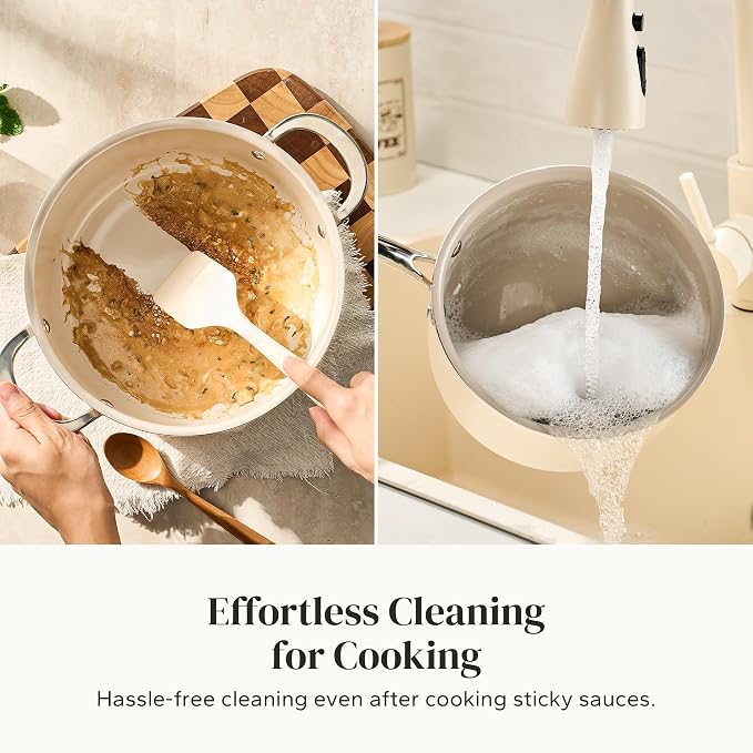 Redchef Stock Pot Set with Lid 5Qt, Ceramic Saucepan Set 2.5/3.5Qt, Induction Cooking Pot Set, Nonstick Cookware Set For Stoves, Even Heat, Stay-Cool Handle, Oven/Dishwasher Safe, PFAS Free (Beige)