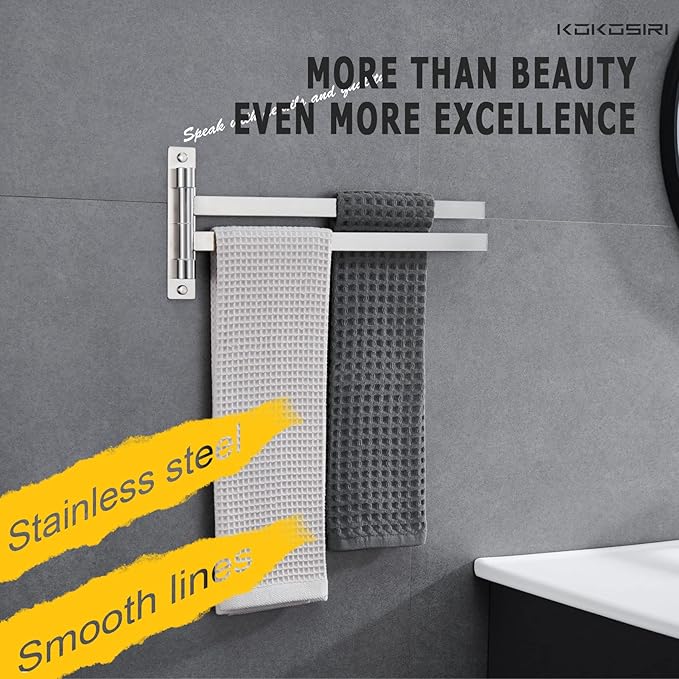 KOKOSIRI Hand Towel Holder Rack Swivel Bathroom Towel Bars Swing Out Rails for Bath Kitchen Brushed Nickel Stainless Steel B5007BR-A2