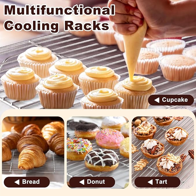 TeamFar Baking Sheet with Rack Set (3 Pans + 3 Racks), 17.6/12.5/10.5 Inch Stainless Steel Cookie Sheet Baking Pans Tray and Cooling Racks for Cooking Roasting, Non-Toxic & Heavy Duty, Dishwasher Safe