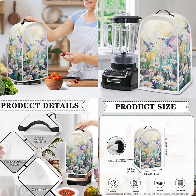 Hummingbird Toaster and Blender Cover Set Bread Maker Cover Flower Washable Coffee Maker Appliance Covers Kitchen Accessories