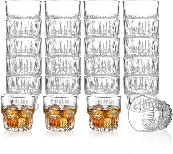 24-Pack 9oz Old Fashioned Glass, Bulk Heavy Base Rock Glasses, Stackable Whiskey Tumbler for Bar Espresso Tasting, Drinking Glasses for Bourbon,Juice,Water,Cortado