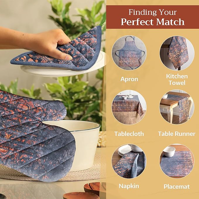 Maison d' Hermine Oven Gloves 100% Cotton Oven Mitt 7" x 13" with Loop Heat Resistant BBQ Cooking Gloves for Thanksgiving Christmas Decorations Baking Handling Hot Pans (Pack of 1, Imperfection)