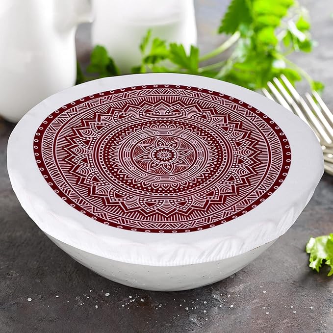 Patelai 10 Pcs Bowl Covers Reusable in 5 Size Stretch Cloth Fabric Elastic Food Storage Bowl Covers Bread Sourdough Lids for Proofing Food Fruits Leftover(Red, Green, Blue,Rustic Style)