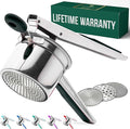 Bellemain 15 oz Large Potato Ricer | Heavy-Duty Stainless Steel Potato Ricer & Masher | Perfect for Mashed Potatoes | Kitchen Tool with 3 Interchangeable Discs (Black)