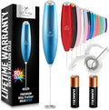 Zulay Kitchen Milk Frother Handheld Electric Whisk with AA Duracell Batteries – Durable Drink Mixer for Coffee, Lattes, Cappuccinos & More - Metallic Blue