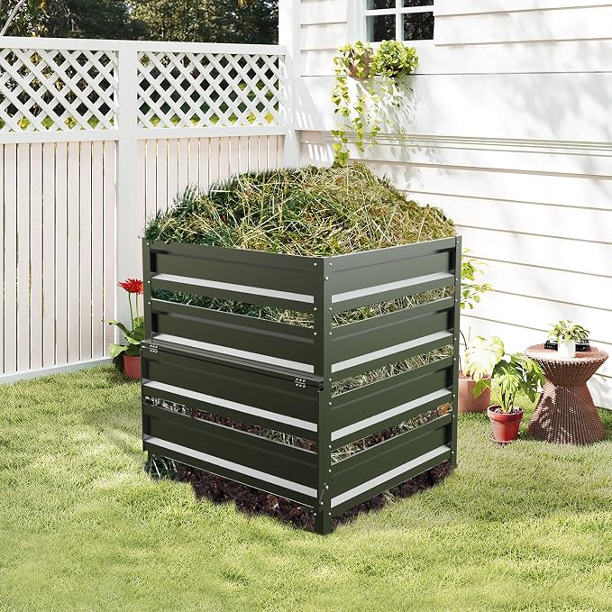 Compost Bin Outdoor -170 Gallon Composter with Rust-Proof Coating, Painted Finish, Large Compost Bin for Producing Fertilizer from Kitchen Waste and Fallen Leaves