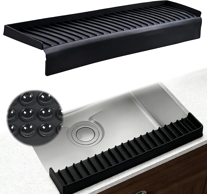 Silicone Sink Edge Protector 30", Kitchen Faucet Splash Guard with Suction Cups, Tilt and Cuttable Edge Guard, Multi-function Sink Accessories for Kitchen, Bathroom, Steel, Granite, Quartz Countertop