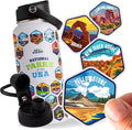 LET'S WANDER National Parks Water Bottle 2.0 Ultimate Bundle | Includes Straw Lid, Chug Lid & 2 Sets of 63 Waterproof Stickers | 32oz Leakproof Insulated Stainless Steel Gift Pack (White)