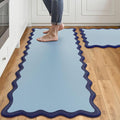 Arenarug Scalloped Navy Blue Kitchen Mats Rugs Sets of 2 Cushioned Anti Fatigue Floor Mat Waterproof Kitchen Rugs Non Slip Foam Comfort Standing Mat for Sink Laundry