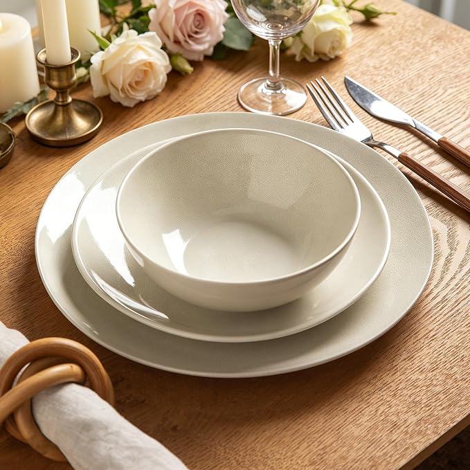 Ceramic Dinnerware Sets for 4,12 Pieces Plates and Bowls Sets, Plates Pasta Bowls Soup Bowls, Modern Stoneware Dishes, Reaction Glaze (White)