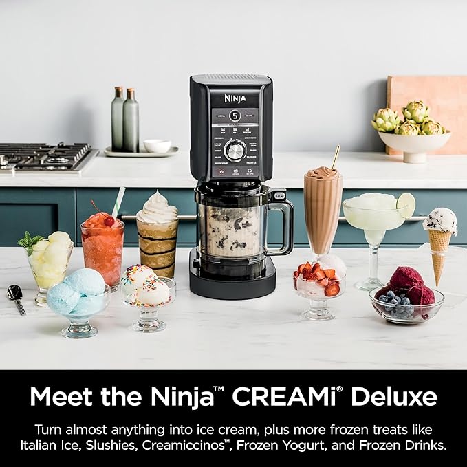 Ninja (Refurbished) NC501 CREAMi Deluxe 11-in-1 Ice Cream & Frozen Treat Maker with 2 XL Family Size Pint Containers, Black (Renewed)