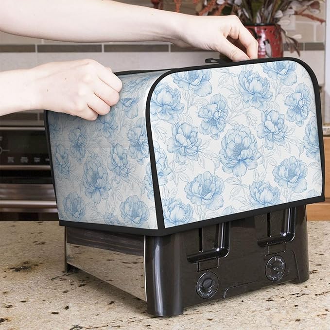 Toaster Cover 4 Slice Flower Pastel Blue Floral Kitchen Small Appliance Covers with Pockets Dust and Fingerprint Protection