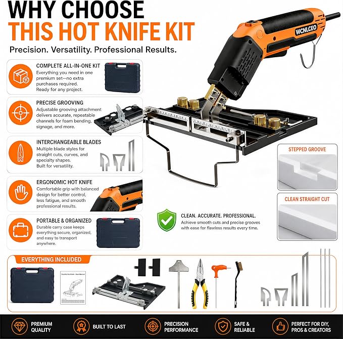 【New Model】 Foam Cutter Electric Hot Knife, Foam Cutting Tool Kit,Air Cooled 200W Styrofoam Cutting Tool Kit for Cutting Foam Board Insulation, EPP, EPS, XPS, EVA