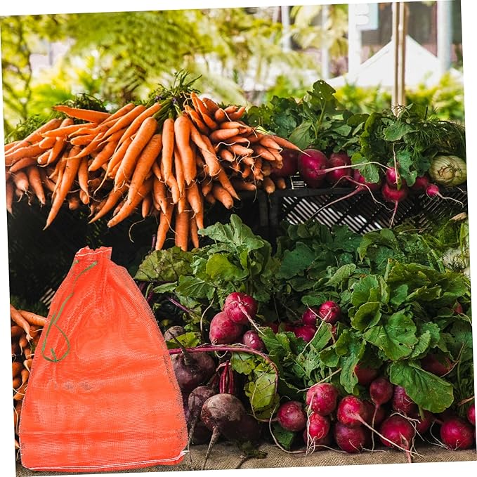 Zerodeko 50Pcs Reusable Mesh Produce Bags Drawstring Storage Net Bags for Fruits Vegetables Versatile Use for Retail Home and Farms Red