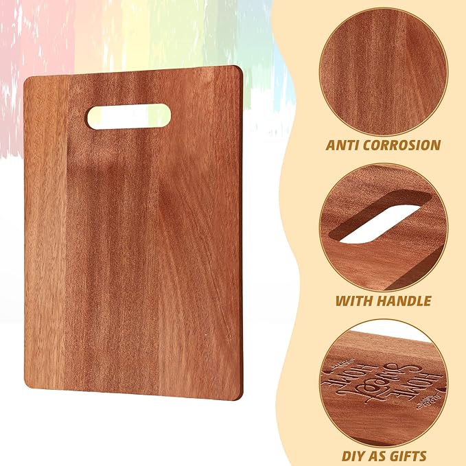 Vesici 18 Pack Bamboo/wood Cutting Board with Handles Bulk Plain Blanks Laser Engraving Chopping Board for Customized Engraving Gifts Crafts for Valentines Mother Women Gifts(Walnut,12''x9'')