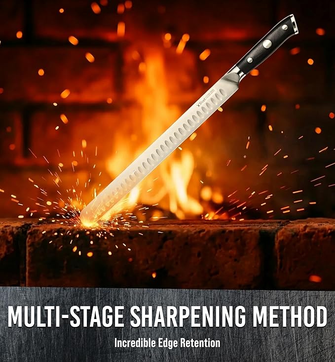 Bright Hobby Brisket Slicing Knife – 12" Brisket Knife, BBQ, Grilling Gifts For Men – Razor Sharp German Steel, Full Tang, Ergonomic Handle