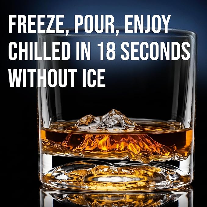 LIITON Mount Rainier Heavy Crystal Whiskey Glasses Gift Set of 2, Thick Freezable Bourbon Glass 1lb Each, Premium Whiskey Gifts for Men, Frozen Crystal Chills Cocktails Collins Glass, 10 oz