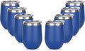 DOMICARE Stainless Steel Wine Tumbler Bulk with Lid, Personalized Insulated Tumblers Set, 12oz Travel Coffee Cups Pack of 8, Dark Blue