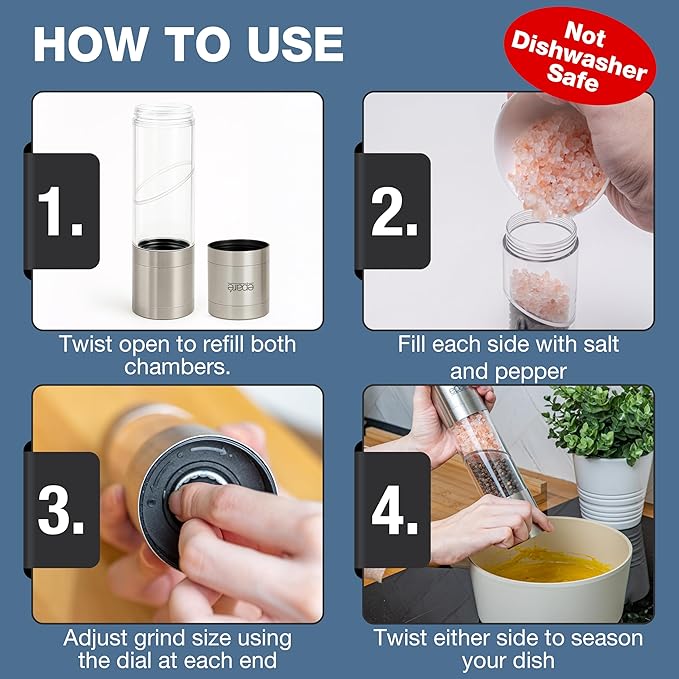 Eparé Gold Salt or Pepper Grinder & 2 in 1 Salt & Pepper Grinder - Battery Operated Brass Ceramic Burr Peppermill & Space Saver Dual Mill Grinders
