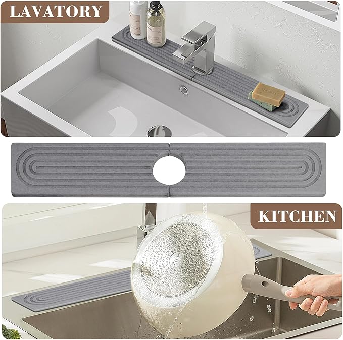 Faucet Mat for Kitchen Sink Diatomite Fast Drying Stone Sink Tray Absorbent Mat Faucet Splash Guard for Kitchen Sink and Bathroom Counter
