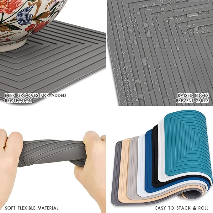 Silicone Trivets Mats for Pots and Pans, Flexible Hot Pads for Kitchen Table, Non Slip Heat Resistant Mats-Pot Holders Silicone Mats Placemats, Rectangular Microwave Mats Pack 4 Color White