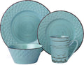 Lorren Home Trends 16 Piece Distressed Weave Dinnerware Set-Blue