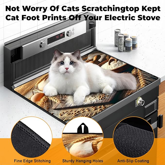 Heat-Resistant Glass Stove Top Cover with Anti-Slip Rubber Coating – Electric Stove Protector, Scratch-Resistant, Expands Counter Space, Stylish Kitchen Decor (Dessert)