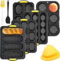 Reallnaive 8 Pcs Silicone Baguette Hamburger Bun Baking Pan Set 4 6 9 Cup French Bun Mold 3 Cup Nonstick Baguette Bread Pan with Tool for Homemade Bread Loaf Sandwich Microwave