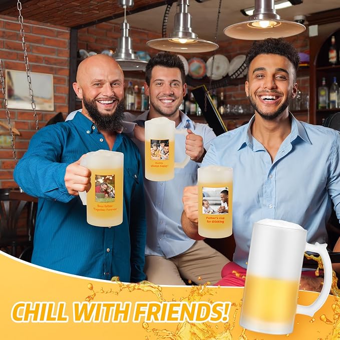 Mifoci 12 Pcs Sublimation Blank Beer Mugs Personalized Tazas Para Father's Day Present 16 oz Frosted Beer Glass Cups Can Add Photo Text or Image Gift for Dad Husband Groomsmen Wedding Oktoberfest