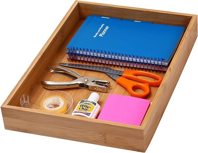 YBM Home Bamboo Drawer Organizer Storage Box for Kitchen Drawer, Junk Drawer, Office, Bedroom, Children Room, Craft, Sewing, and Bathroom, 1 Pack, 10x14x2